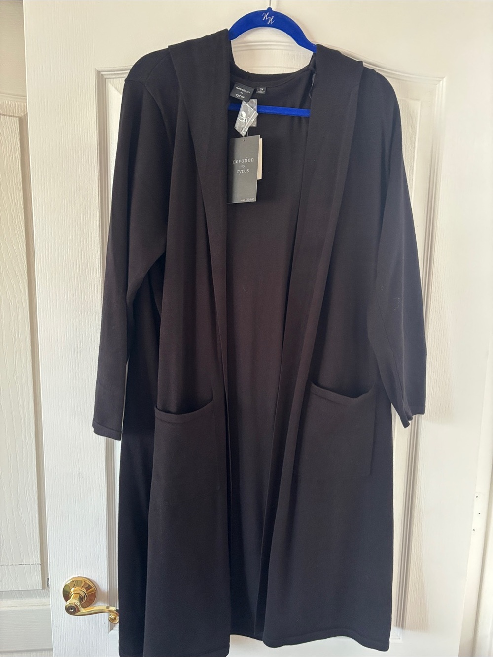 NWT Devotion by Cyrus Black Hooded Open-Front Long Cardigan SZ 2X